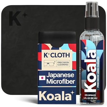 Koala Lifestyle Koala Eyeglass Lens Cleaner Spray Kit 1x Glasses Cleaner Bottle 1x Microfiber Cloth Alcohol Free Eyeglasses Screen and Camera Cleaning Kit Made in USA 2 Piece Set