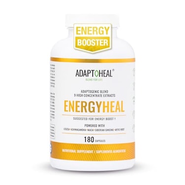 مكمل الطاقة ADAPTOHEAL Energyheal الخالي من الكافيين، مزيج مُكيف مع الأشواغاندا، والرديولا، والجنسنغ، دعم طبيعي للطاقة والتركيز، 180 كبسولة