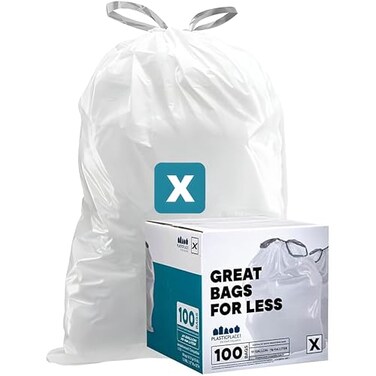 Plasticplace Custom Fit Trash Bags Compatible with simplehuman Code X 100 Count White Drawstring Garbage Liners 21 Gallon 80 Liter 26 x 245