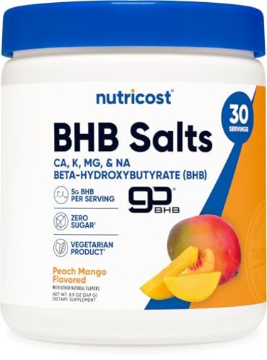 Nutricost BHB Salts Drink Mix 30 Servings Peach Mango Flavored 5G BHB Per Serving 0G Total Sugars Vegetarian Product