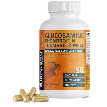 Bronson Glucosamine Chondroitin Turmeric MSM Advanced Joint Cartilage Formula Supports Healthy Joints Mobility Cartilage NonGMO 90 Capsules