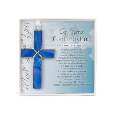 The Grandparent Handmade Blue Stained Glass CrossConfirmation Gift for BoyGrandsonGodsonNephew