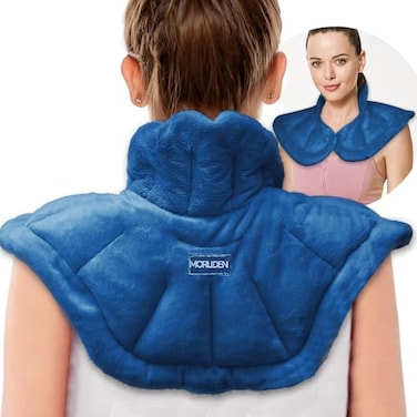 MORLIDEN Microwavable Heated Neck Wrap Warmer and Shoulder Weighted Heating Pad Microwave for Hot and Cold Compress Dark Blue
