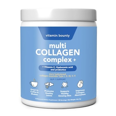 Vitamin Bounty Multi Collagen Peptides Powder for Men Women Complex Plus 5 Types Hydrolyzed Collagen Protein Probiotics Vitamin C Hyaluronic Acid Grass Fed Bovine Supplements 50 Servings
