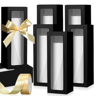 Honoson 24 Pcs Tumbler Gift Box with Ribbon for Sublimation Glass Exhibition Boxes Transparent for 12oz 16oz 20oz Drinking Cup Glasses Jars Mug Can Blanks 984 x 331 x 331Black