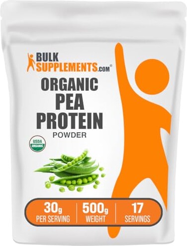 مسحوق بروتين البازلاء العضوي من BulkSupplements.com، مسحوق بروتين نباتي، بدون نكهة، خالٍ من الغلوتين، 30 غرام لكل حصة، 500 غرام، 11 رطلاً، عبوة واحدة