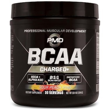 مشروب بي إم دي سبورتس المدعم بالأحماض الأمينية المتشعبة (BCAA) - مزيج لذيذ من الأحماض الأمينية لتحسين الأداء والتعافي، وزيادة وظائف العضلات أثناء التمرين، وتوفير الطاقة اليومية - بنكهة حلقات الخوخ الحامض - 30 حصة