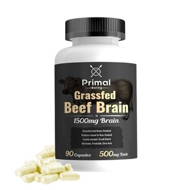 Primal Being Grassfed Beef Brain Supports Memory Mood Focus Energy Cognitive Health 90 Capsules 1500mg per Serving