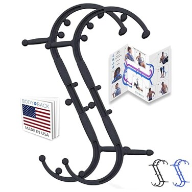 أداة تدليك نقاط الضغط Body Back Buddy Elite FSA، جهاز تدليك يدوي للرقبة والظهر، عصا تدليك لإزالة عقد العضلات، مع تعليمات، عبوة من قطعتين، لون أسود