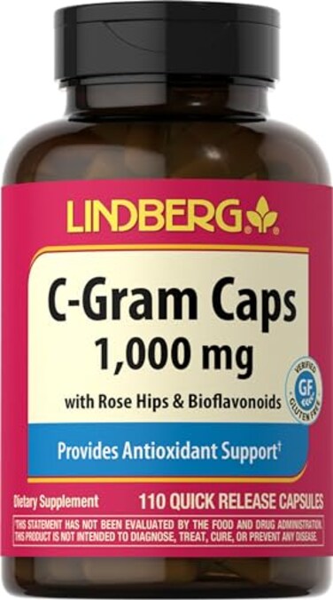 Piping Rock Vitamin C 1000mg 110 Capsules with Bioflavonoids and Rose HIPS NonGMO Gluten Free Supplement by Lindberg