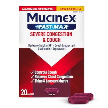 Mucinex FastMax Severe Congestion Cough Medicine for Adults Cough Bothersome Mucus Relief with Dextromethorphan HBr Guaifenesin Cough Suppressant Expectorant Medicine 20 Count