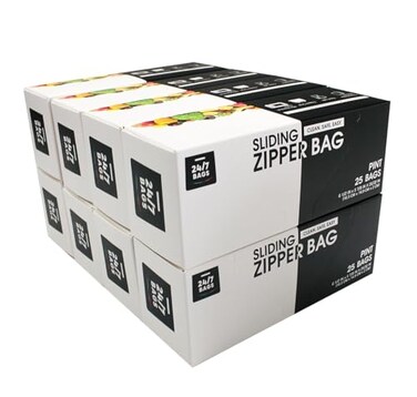 أكياس تخزين 24/7 BAGS باينت منزلقة، 200 كيس، بقاعدة قابلة للتمدد، خالية من مادة BPA، آمنة للاستخدام في الميكروويف، 8 علب، كل علبة تحتوي على 25 كيسًا