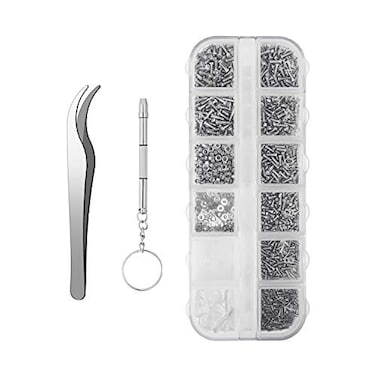 Weico 1100Pcs Eyeglasses Repair Kit Tiny Sunglasses Screws Glasses Screws and 5 Pairs Nose Pads with Micro Screwdriver Tweezer for Watch Clock Spectacle Eye Glass Repair