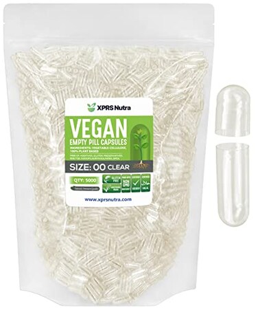 XPRS Nutra Size 00 Empty Capsules 5000 Count Joined Clear Empty Vegan Capsules Vegetarian Empty Pills DIY Vegetable Capsule Filling Veggie Pill Caps