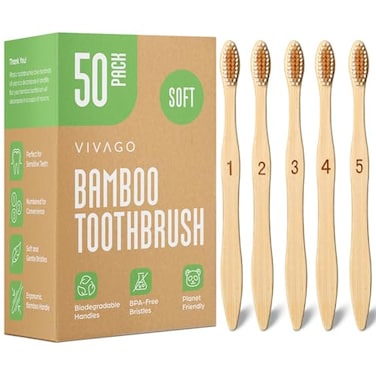 VIVAGO Bamboo Toothbrushes Bulk Soft Bristles 50 Pack EcoFriendly Natural Wooden Toothbrush