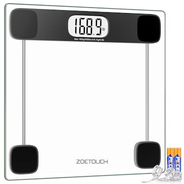 ميزان زويتاتش لقياس وزن الجسم بدقة عالية، ميزان حمام رقمي، سعة 400 رطل، شاشة LCD، تقنية التشغيل بالخطوة، زجاج مقوى، شريط قياس مرفق