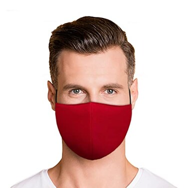MASK BY Washable Face Mask with Adjustable Ear Loops Nose Wire 3 Layers Made in USA Solid Deep Red