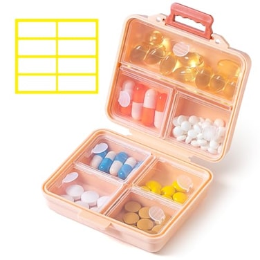 Sunkaioo 1 Pack Travel Pill OrganizerPortable Daily Pill Box7 Grid Compartments Weekly Pill Case with LablesMini Medicine Organizer BoxCompact Pocket Pharmacy for Purse Vitamin Fish Oil Container Pink
