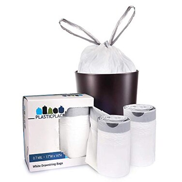 Plasticplace 4 Gallon Trash Bags 07 Mil Drawstring White Garbage Can Liners 17 x 16 100 Count
