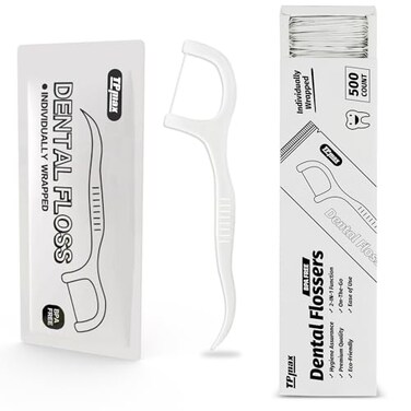 TPmax 500 Count Dental Flossers Each Individually Wrapped Floss Singles Bag Travel Hotel Restaurant Office Car Dental Floss Floss Picks Oral Care Teeth Clean Flat Wire