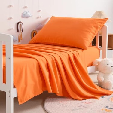 NTBAY Toddler Sheet Set 3Piece Microfiber Crib Sheet Set Flat Sheet Fitted Sheet Pillowcase Solid Toddler Bedding Orange