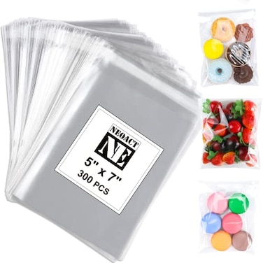 NEOACT 300 PCS 5x7 Clear Resealable Cellophane Bags Good for Bakery Candle Soap Cookie Poly Bags