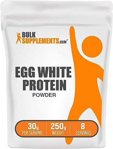 مسحوق بروتين بياض البيض من BulkSupplements.com، خالٍ من اللاكتوز، بروتين غير منكه، خالٍ من منتجات الألبان، 30 غرام لكل حصة، 250 غرام، 88 أونصة، عبوة واحدة
