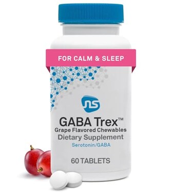 مكمل غذائي قابل للمضغ من GABA Trex، يحتوي على GABA و L-Theanine، يساعد على الاسترخاء والهدوء وتخفيف التوتر. أقراص نباتية بنكهة العنب، تساعد على النوم، 60 قرصًا.