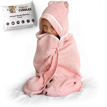 مناشف أطفال فاخرة من Warm Cuddles مزودة بغطاء رأس، مصنوعة من رايون الخيزران فائق النعومة، لون وردي.