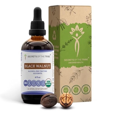 Secrets of the Tribe Black Walnut USDA Organic AlcoholFree Extract HighPotency Herbal Drops Made from 100 Black Walnut Juglans Nigra Dried Hull 4 oz