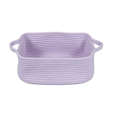 XUANGUO Medium Woven Cotton Rope Storage Basket with Handles Light Purple