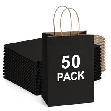 BagDream Gift Bags with Handles 525x3x8 Inch Black 50 Pack Bulk