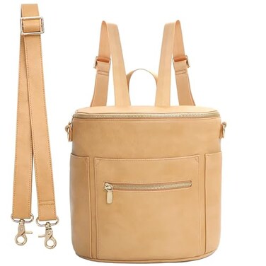 miss fong Small Diaper Bag Mini Diaper Bag Leather Diaper Bag Backpack Mini Backpack with 14 Pockets Insulated Pockets Shoulder StrapPeanut