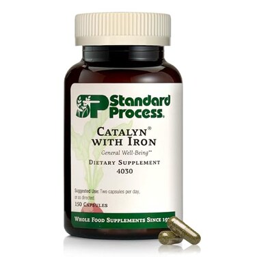 Standard Process Catalyn with Iron Energy Metabolism Support Includes Vitamins A C D NonDairy NonSoy 150 Capsules 75 Servings