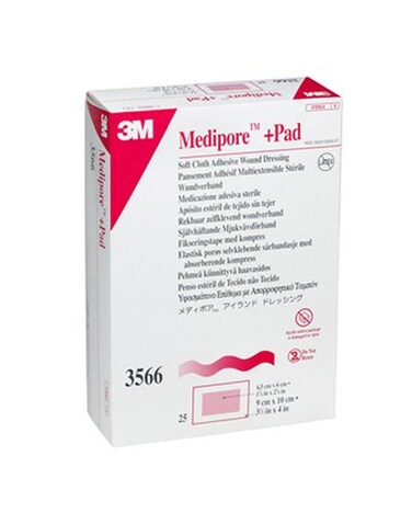 3M Medipore Pad Soft Cloth Adhesive Wound Dressing Sterile White 3 12 in x 4 in 25 Count 4 Packs 100 Total