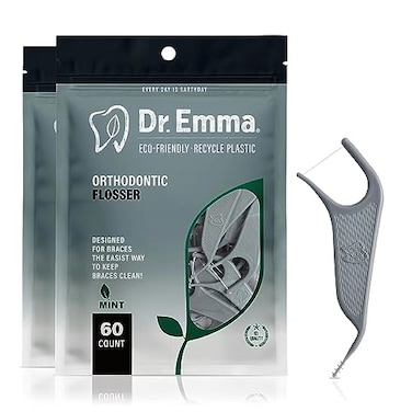 Dr. Emma Dr Emma Orthodontic Flossers for Braces Ortho Dental Floss Picks Mint Flavor 60 CountBag Gray 2pack