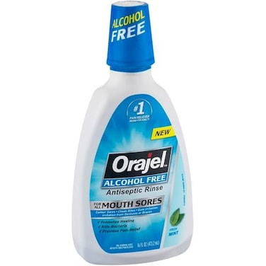 Orajel AlcoholFree Antiseptic Mouth Sore Rinse Fresh Mint 16 Fl Oz Pack of 2