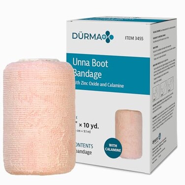 Dynarex Drma Unna Boot Bandage with Zinc Oxide and Calamine Provides Compression with Soothing Formula for Leg Ulcers Edema Sprains 3 x 10 yds Box of 1 Roll