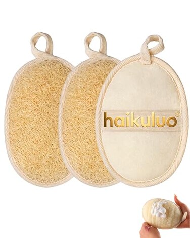haikuluo Natural Loofah Body Scrubber Sponge3 Pack