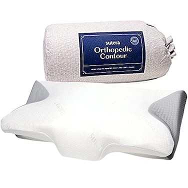 SUTERA Dream Deep Contour Memory Foam Pillow Orthopedic Cervical Support for Neck Shoulder and Back Pain Relief Ergonomic Pillow for Side Back and Stomach Sleepers Washable Cover WhiteBag
