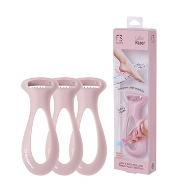 مجموعة أدوات العناية بالقدمين F3 Systems Callus Razor (3 قطع) فعّالة للكعب المتشقق، تصميم مريح لقبضة آمنة، شفرة حلاقة من الفولاذ المقاوم للصدأ لإزالة الجلد الميت الخشن والسميك من القدمين