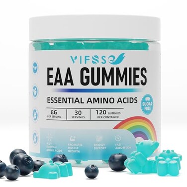 VIFSSG EAA Gummies 120 Gummies Blue Raspberry Essential Amino Acids All 9 Essential Aminos EAA and All BranchedChain Aminos BCAAs NonGMO Gluten Free Vegetarian Friendly