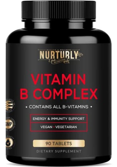 NURTURLY Vitamin B Complex Contains All Essential B Vitamins B1 B2 B3 B5 B6 B7 B9 B12 and Biotin Super B Complex Vitamins for Energy Immunity and Mood Support 90 Tablets