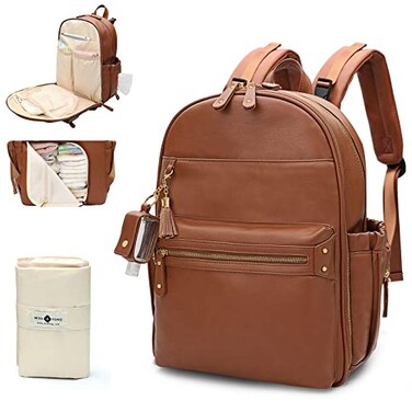 miss fong Diaper Bag Diaper Bag Backpack Baby Diaper Bag Leather Diaper Bag Backpack with Changing Pad Stroller StrapMultifunction Large Capacity Waterproof Travel Backpack Brown