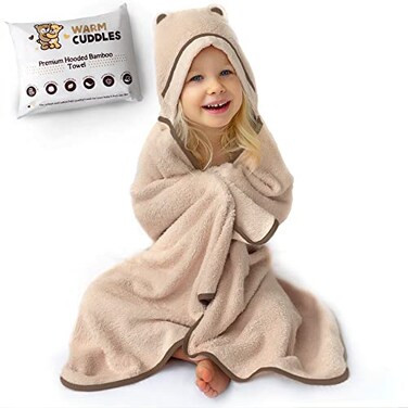 مناشف أطفال فاخرة من Warm Cuddles مزودة بغطاء رأس، مصنوعة من رايون الخيزران فائق النعومة، لون بيج.