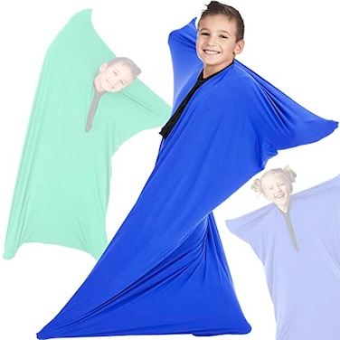 OUTREE Sensory Body Sock for Kids Full Body Sock Provides Deep Pressure Input Relaxing Sensory Toys for Autistic Children with A Carrying Bag Medium 4727 Blue