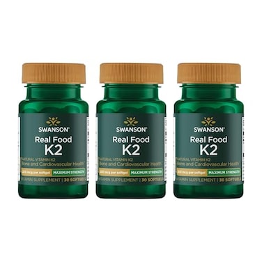 Swanson Maximum Strength Vitamin K2 MK7 Bone and Heart Health Supplement for Adults Over 50 Seeking Calcium Regulation 200 mcg from Japanese Natto 30 Softgels 3 Pack
