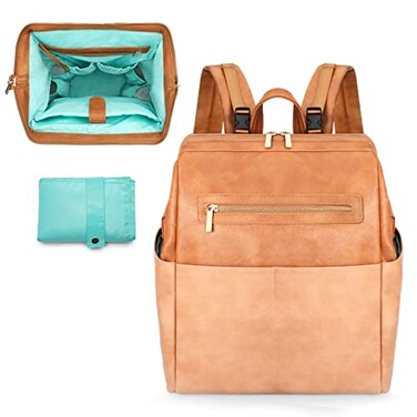 MOMINSIDE Diaper Bag Backpack Leather Diaper Bag Baby Bag Large Baby Diaper bag Mommy Bag with 16 PocketsHospital Bag Changing Pad Brown