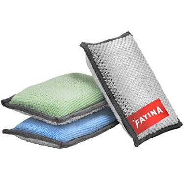 FAYINA 2Sided Premium Microfiber Dish Sponge and Scrubber 3 Pack Variety Heavy Duty Scouring NonScratch MultiSurface