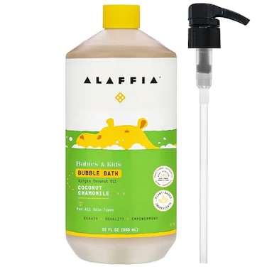 Alaffia Babies Kids Bubble Bath Coconut Chamomile Pump Included Gentle Cleanser with Raw Shea Butter and Yarrow 32 Fl Oz